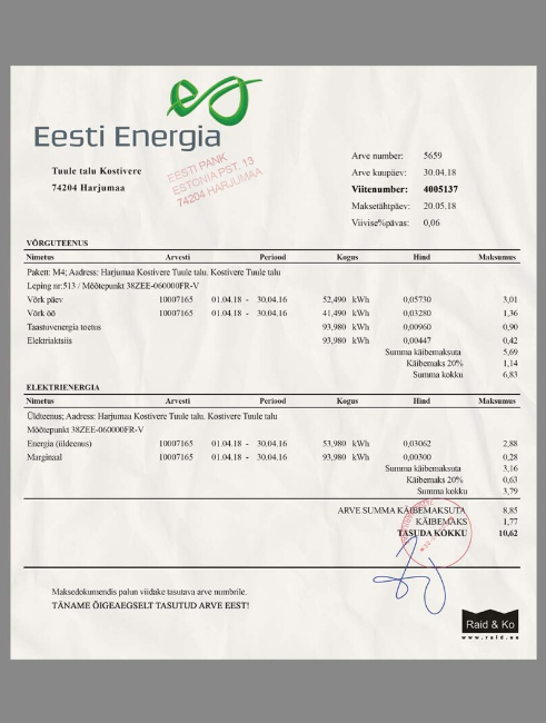 爱沙尼亚水电费账单psd模板