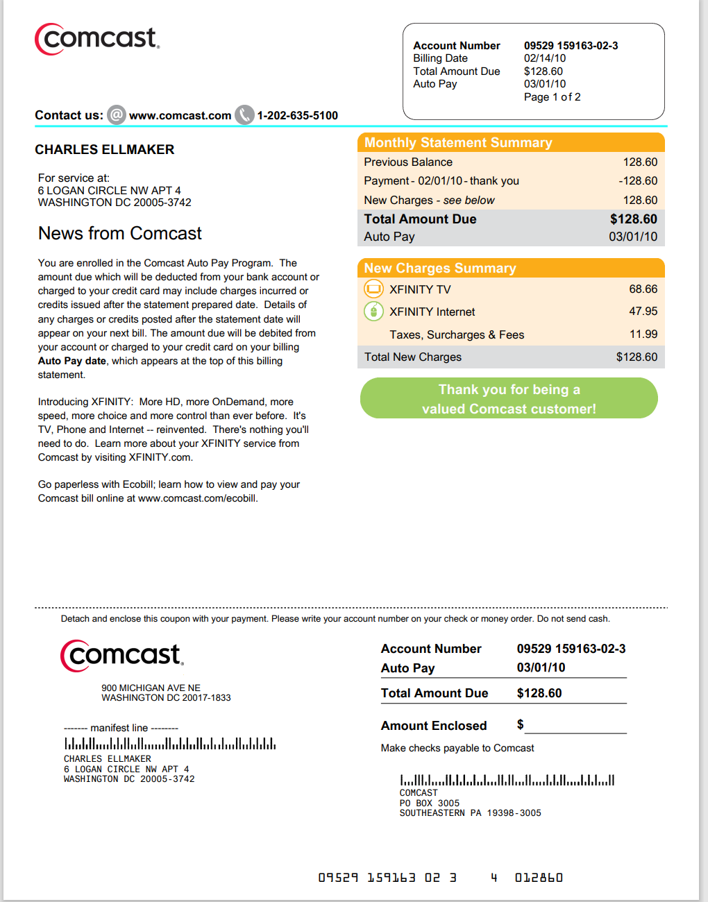 DC-华盛顿-Comcast宽带账单