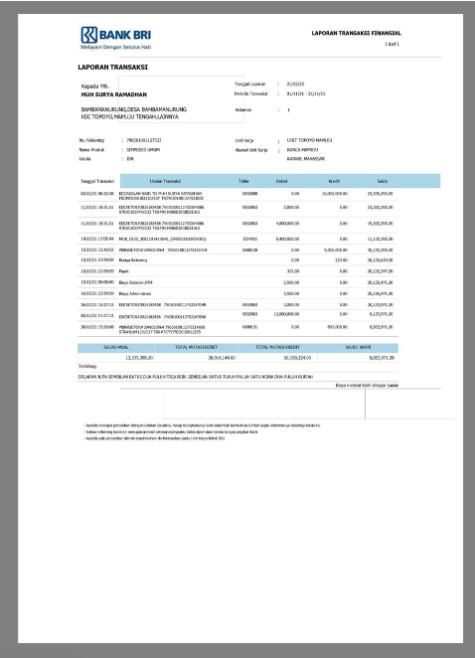 印度尼西亚银行账单word模板
