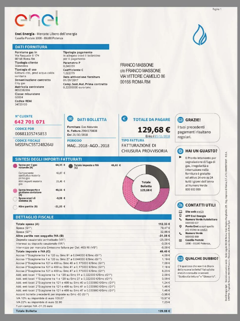 Enel意大利电力公司水电费账单PSD/PS模板