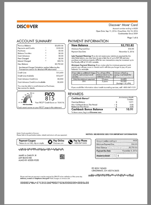 美国Discover Bank Statement银行账单/KYC地址证明pdf模板