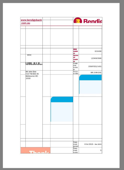 澳大利亚Bendigo Bank Statement银行账单/KYC地址证明word模板