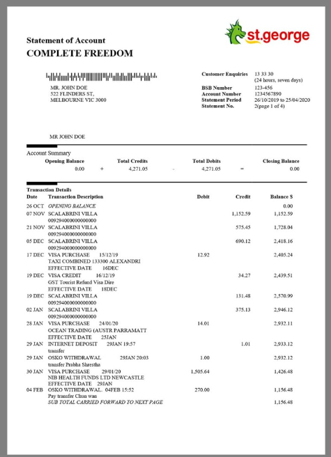 越南Vietnam Techcombank Statement银行账单/KYC地址证明pdf模板