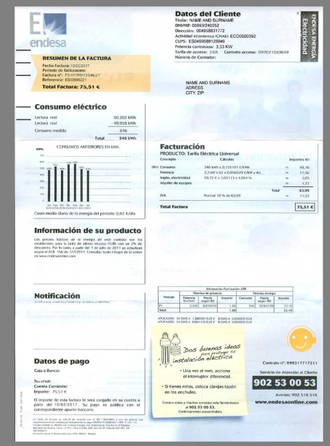 智利Endesa Utility Bills水电费账单/KYC地址证明psd模板