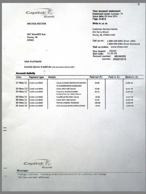 美国Capital One Bank Statement银行账单/KYC地址证明psd模板