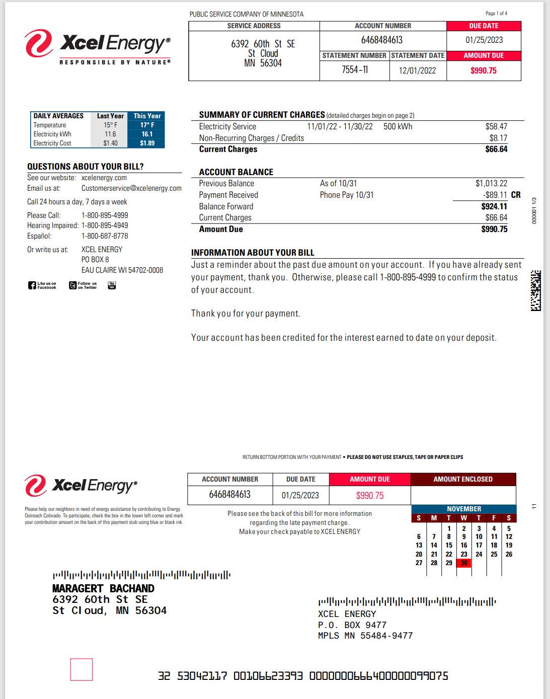 SD-南达科他州-Xcel-Energy-Bill