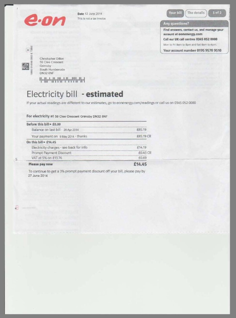 英国UK E.On Electricity Utility Bills水电费账单/KYC地址证明psd模板