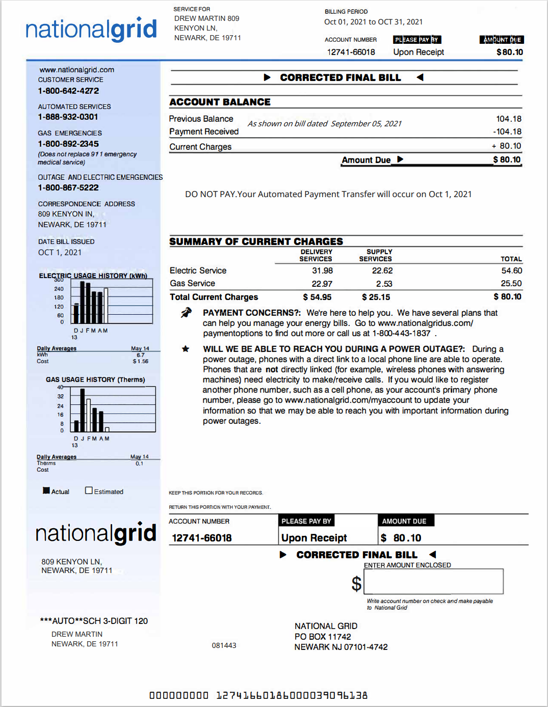 DE-特拉华州-nationalgrid-utility-bill