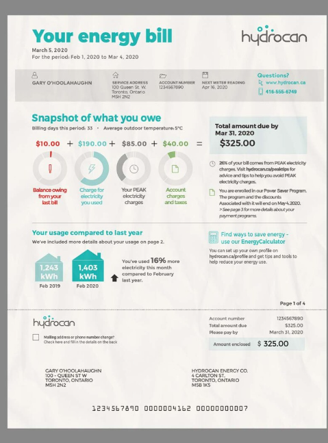 加拿大安大略省水电费账单psd模板