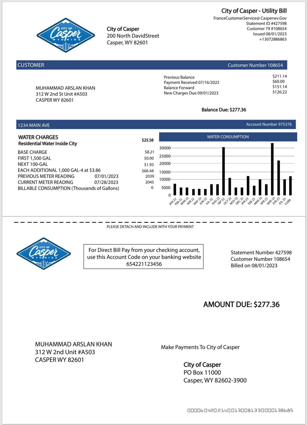 WY-怀俄明州-用水账单Water-Bill-PDF