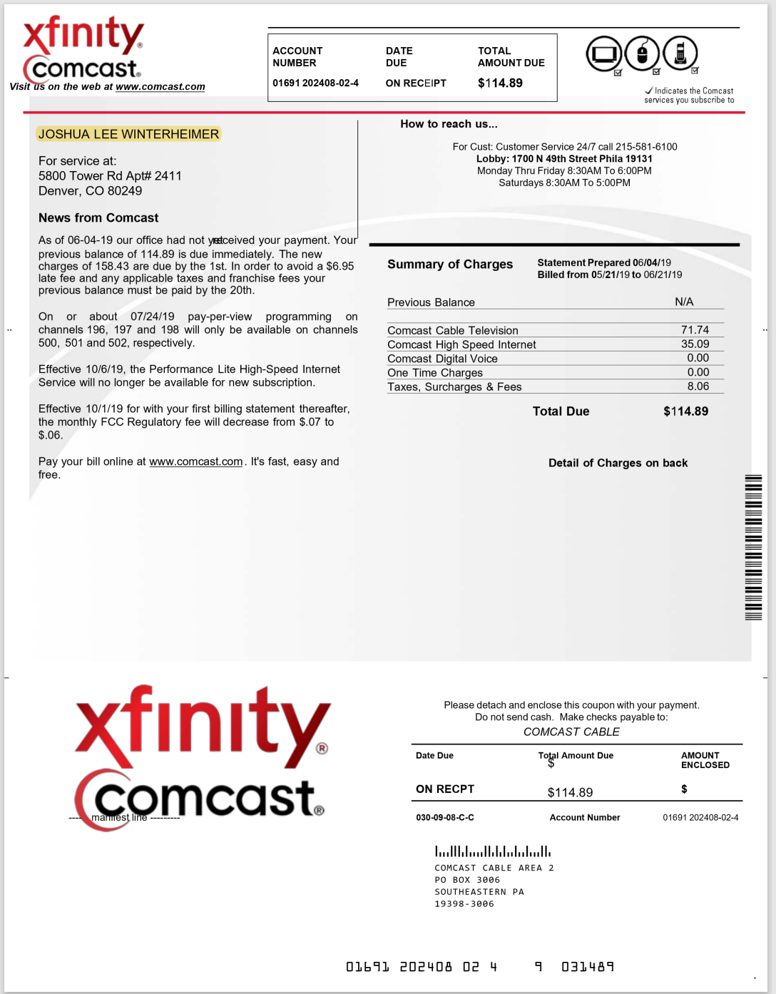 CO-科罗拉多州-Xfinity-Bill