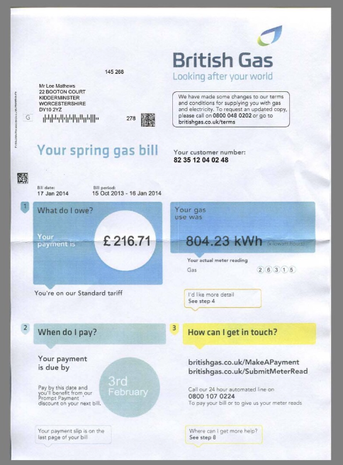 英国British Gas Utility Bills水电费账单/KYC地址证明psd模板 V2