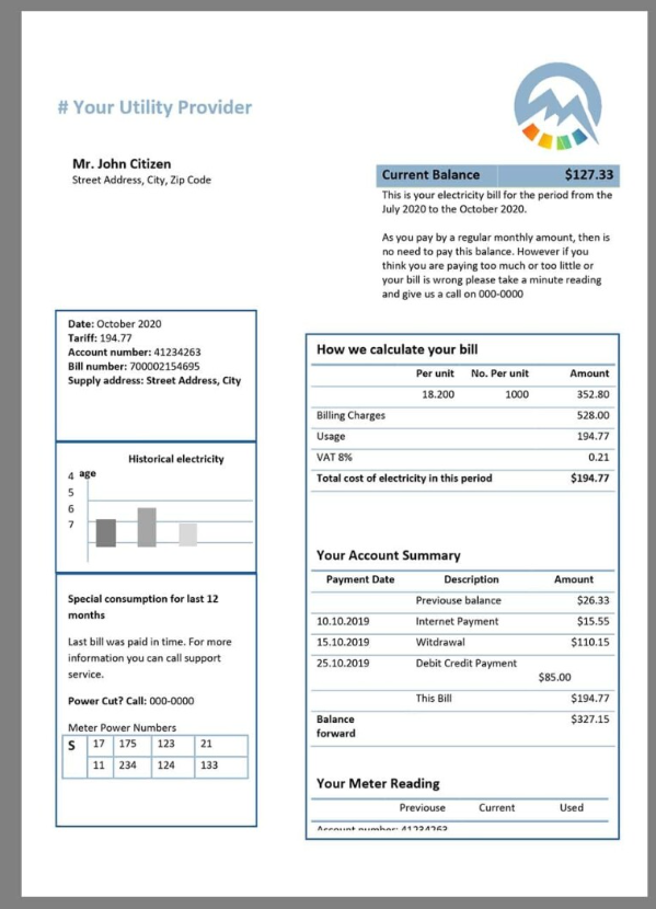 加拿大Cycle Energy Utility Bills水电费账单/KYC地址证明word模板