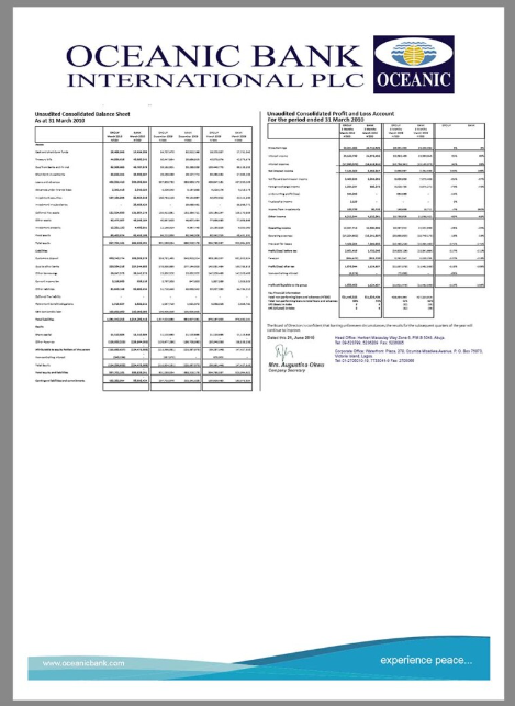 尼日利亚Nigeria Oceanic Bank International Statement银行账单/KYC地址证明pdf模板