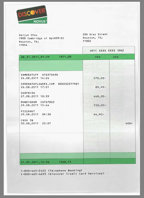 美国Discover Bank Statement银行账单/KYC地址证明psd模板
