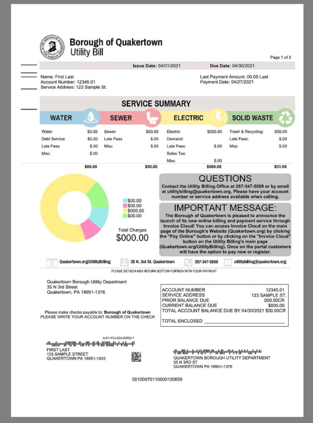 美国USA Pennsylvania Quakertown Energy Utility Bills水电费账单/KYC地址证明pdf模板