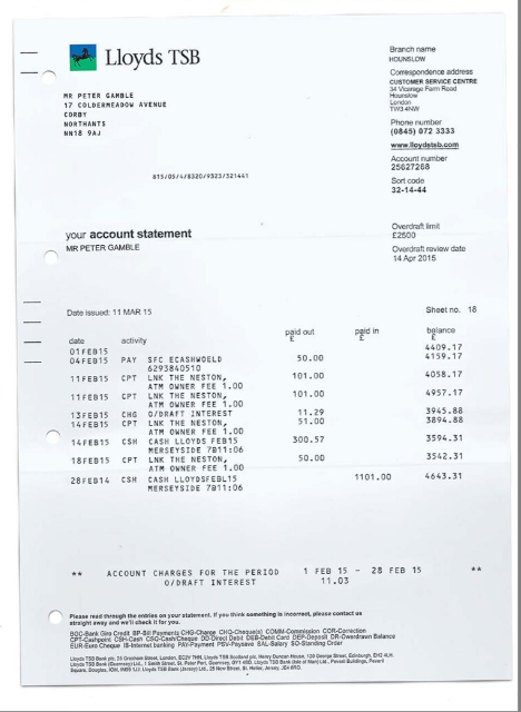 英国Lloyds TSB Bank Statement银行账单/KYC地址证明psd模板