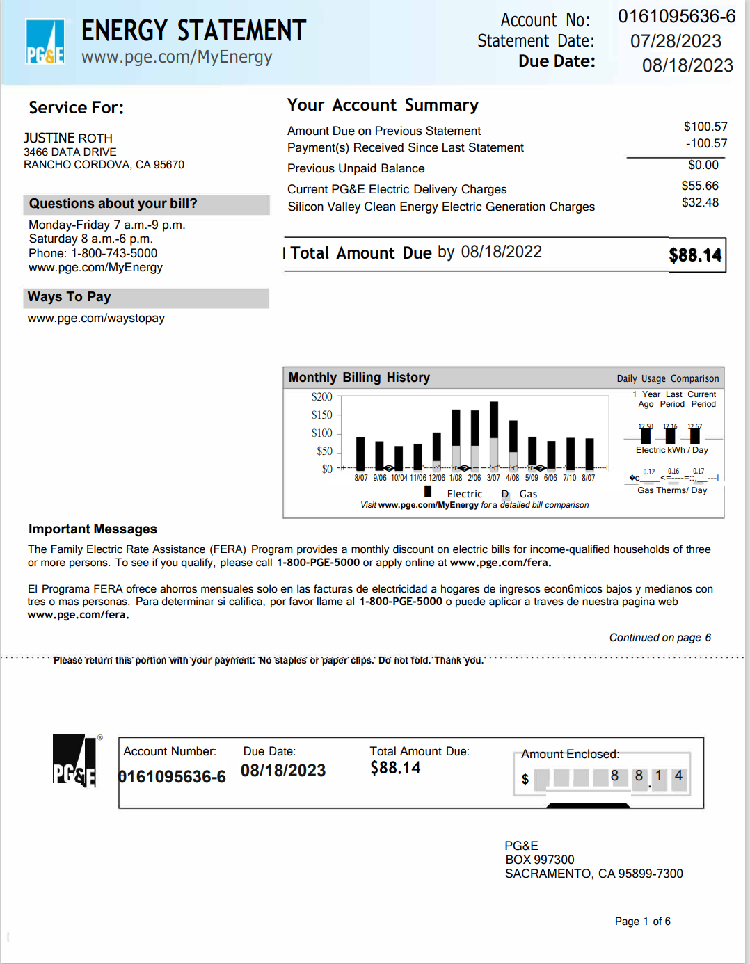 CA-加利福尼亚州-PGE能源账单-utility-Bill