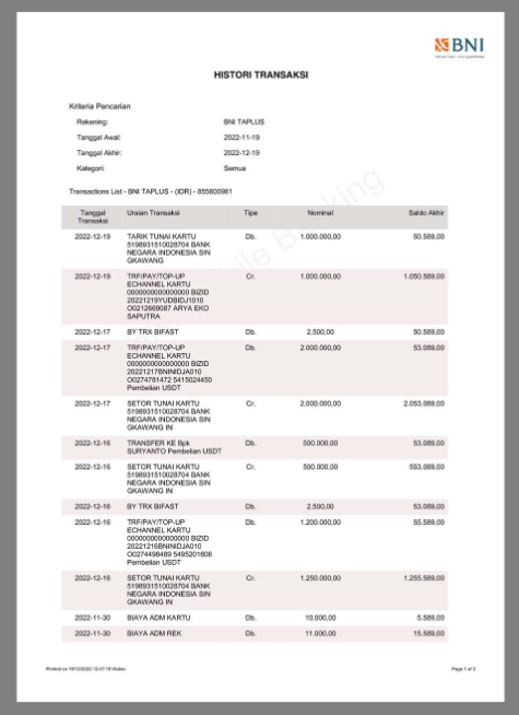 印尼银行交易记录pdf模板